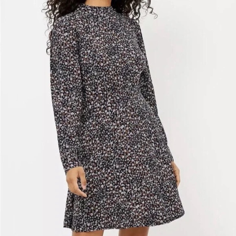 Loft Mock Neck Long Sleeve Ditsy Black Floral Size 10